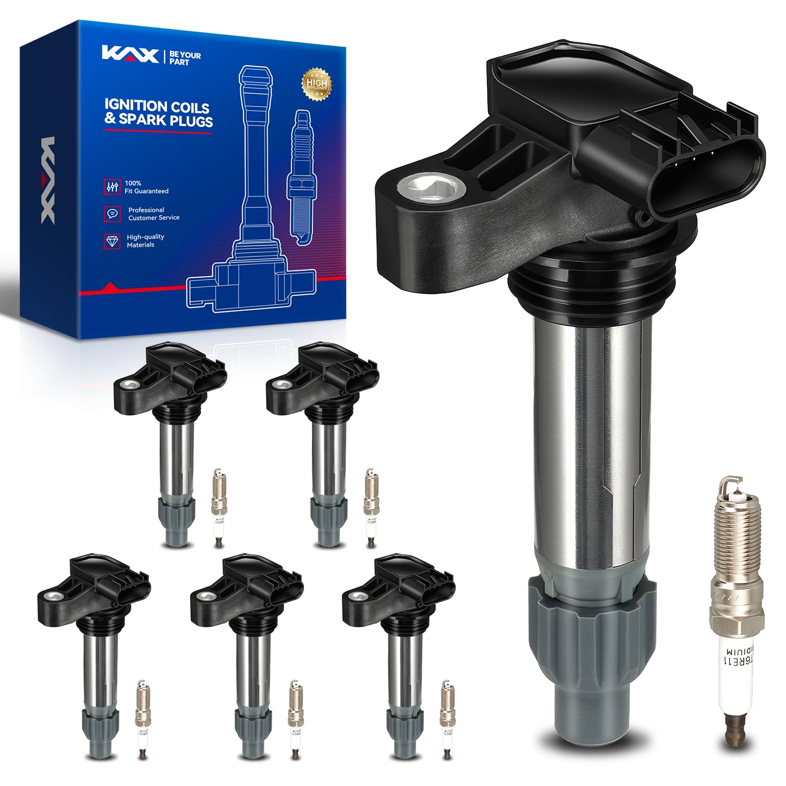 KAX 6-Pack Ignition Coils and Double Iridium Spark Plug Set Compatible with Chevy Traverse Impala Colorado Camaro Impala Limited