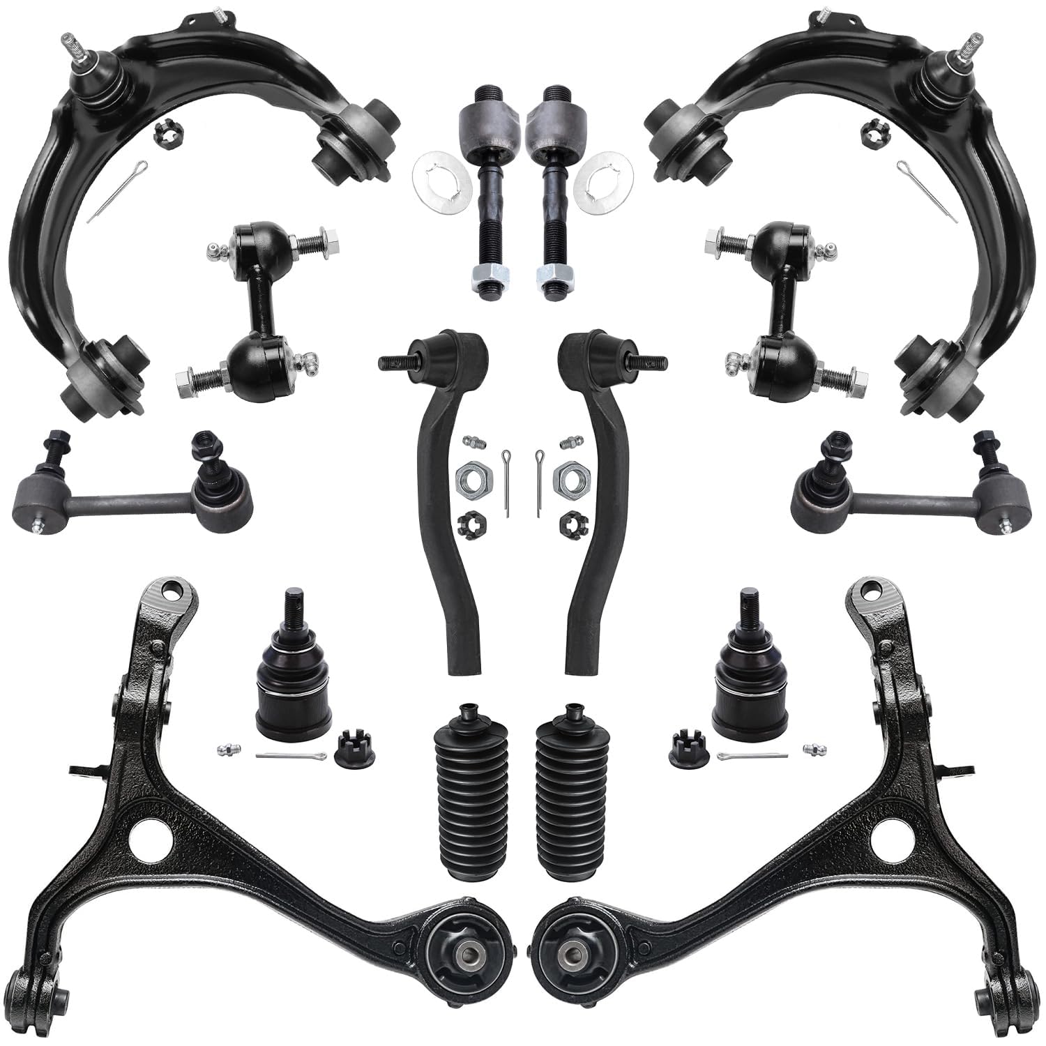 Detroit Axle - 16PC Front Upper Lower Control Arms, Lower Ball Joints, Sway Bars, Inner Outer Tie Rods w/Boot Replacement for 20