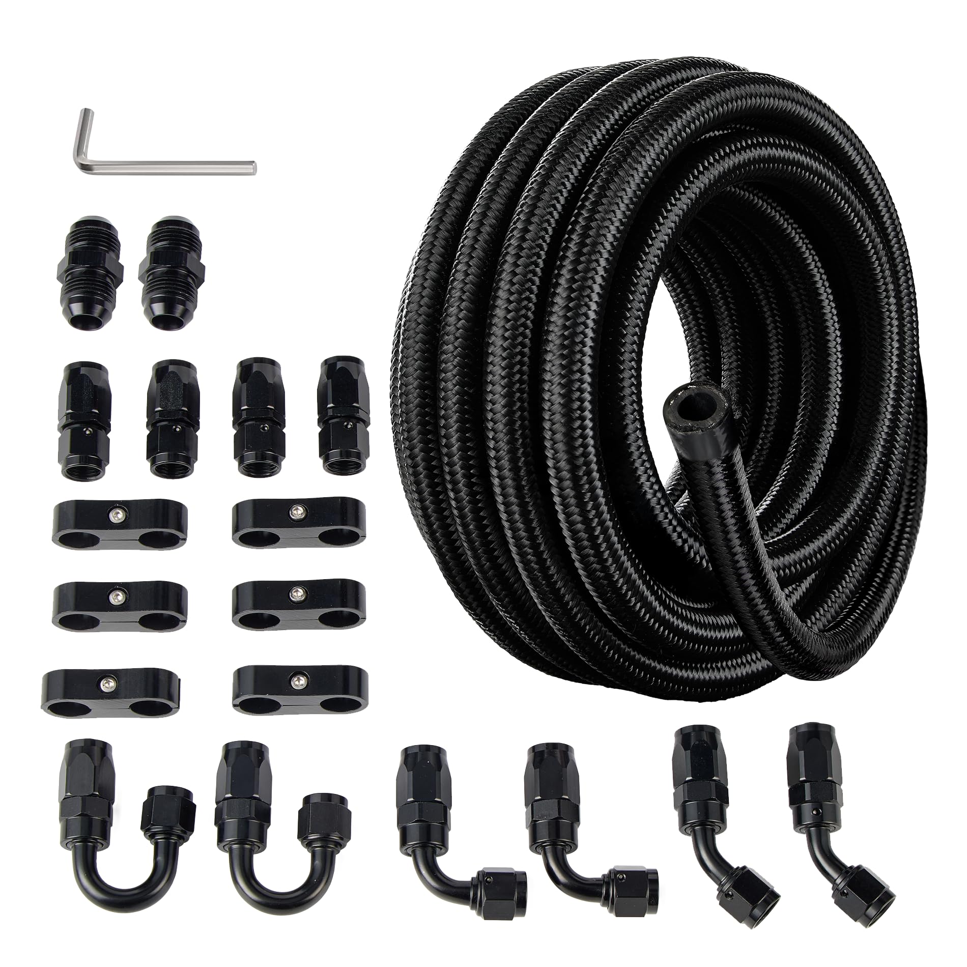 EVIL ENERGY 8AN Fuel Line Kit, 8AN Nylon Braided Fuel Line Hose Fitting Kit CPE 10FT Black