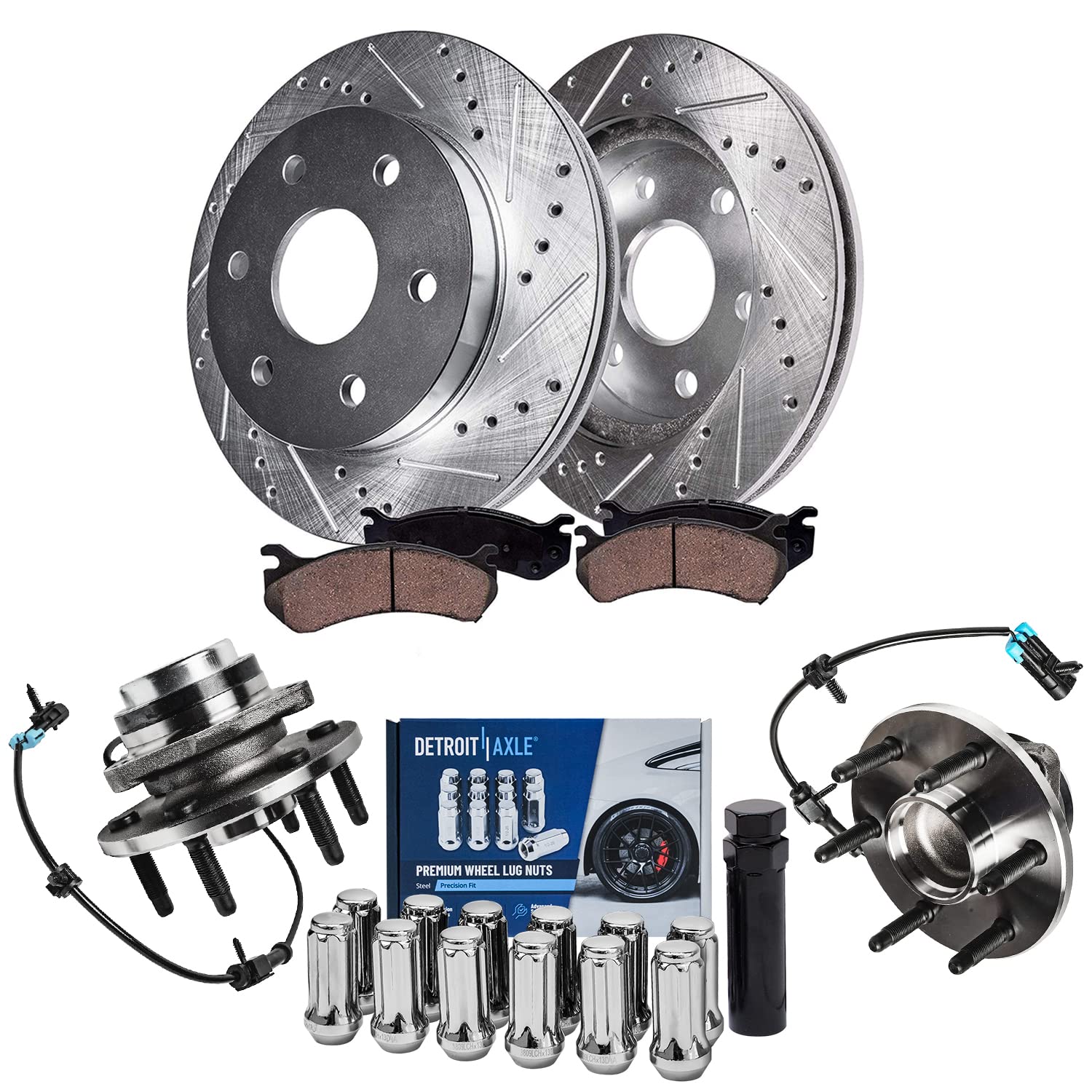 Detroit Axle - 2WD Front Wheel Bearing Hubs Brake Kit for Chevrolet Silverado Avalanche Express Suburban 1500 GMC Safari Yukon,